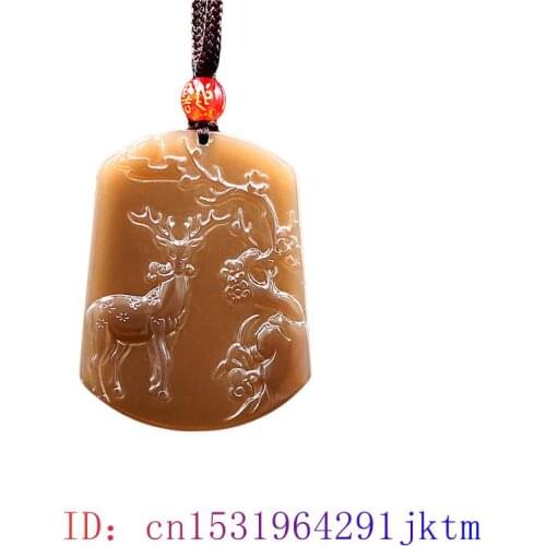Brown Jade Deer Pendant Amulet Women Gifts Jadeite Jewelry Fashion Carved Natural Charm Chinese Necklace Gemstone