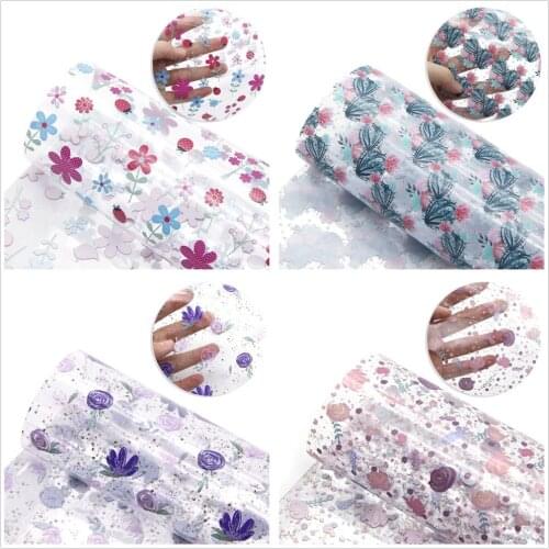 New 20*33cm Transparent UV Clear Printing Flower Synthetic Leather Patchwork DIY Hair Bow Handbags Phone Case Materials,1Yc8161