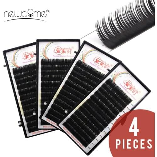 NEWCOME 4 trays Eyelash Extension Individual 3D Russian Eye Lashes Natural Cilia Eyelashes Korea Silk Volume Eyelashes Extension