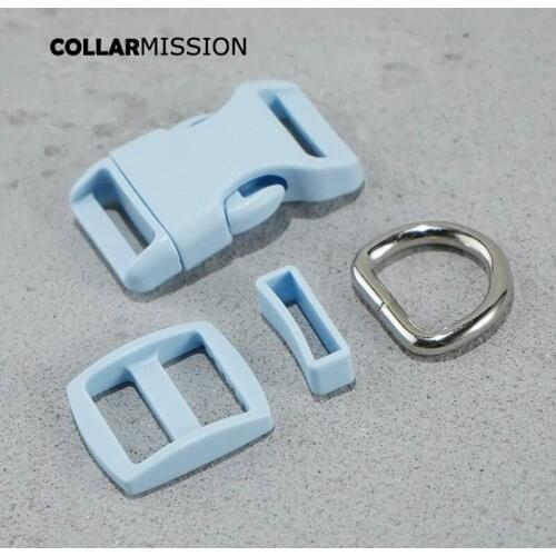 Retailing(plastic buckle+Tri-Glid+square keeper+D ring) DIY dog collar 20mm webbing sewing quality light blue accessory premium