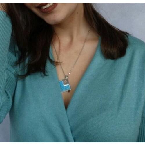 Blue Pink Square Oblong Design Necklace Pendant Earrings Jewlery Sets for Women Gift Fahion XDZZNO2