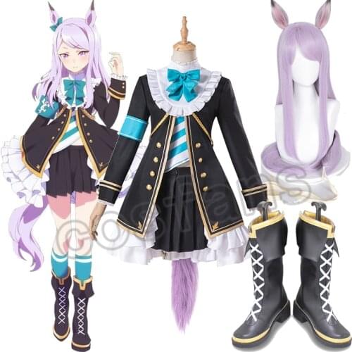 Umamusume:Pretty Derby Season 2 Mejiro McQueen Lolita Dress Uniform Cosplay Costume Mejiro McQueen Wig Long Purple Hair Shoes