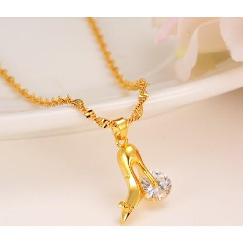 Unique High Heel Shoe gold pendant Cubic Zirconia Trendy Gold Color Jewelry For Women Gift crystal DIY charms jewelry