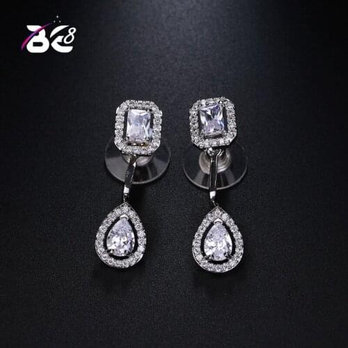Be 8 Classic Design White Color Cubic Zirconia Crystal Long Tear Drop Dangle Earrings for Women Party Jewelry Gift E518