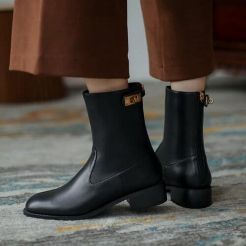 Women Boots Genuine Leather Waterproof Knights' boots Autumn Winter knee high boots Female Comfortable Ankle boots Shoe Q8855