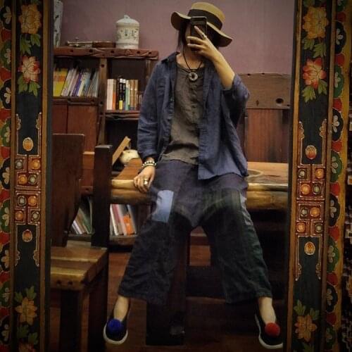 Women Loose Patchwork Elastic Waist Harem Linen Pants Ladies Plus Size Trousers Female 2020 Flax Pants