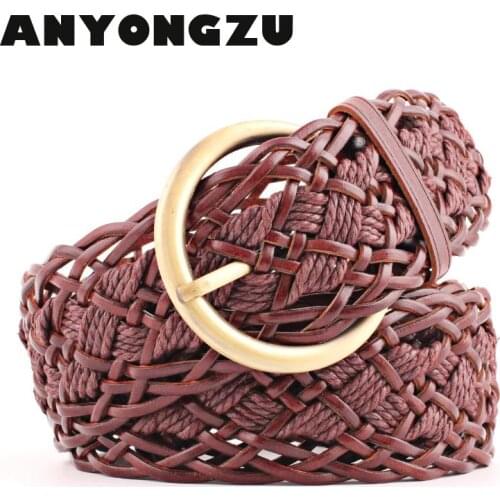 ANYONGZU Luxury Women Hand Woven Belt Spring And Summer New Fashion Decoration Wide Black Coffee White Jeans Overalls 105CM