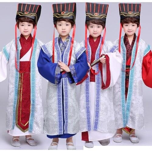 Chinese Traditional Hanfu Costume for Child Robe +coat+ Hat Ancient Tang Outfit Kids Boy Folk Dance Clothing Han Dynasty Cloth