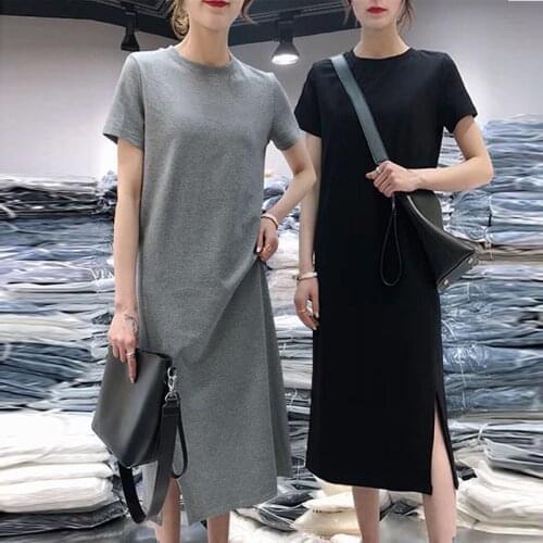 Oversized V Neck Plus Size Women Dress O-neck Short Sleeve Solid Summer Casual Loose Long Korean Dresses 3XLOversized Vestidos