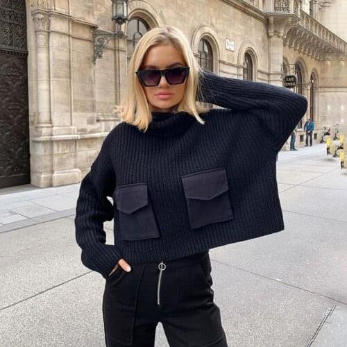 Yimunancy 2019 Winter Turtleneck Sweaters Women Fashion Pockets Casual Sweater Ladies Batwing Sweater Pullovers