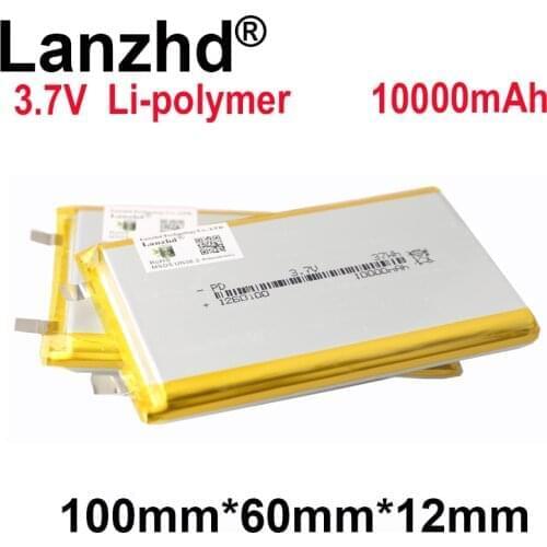 1-10PCS 3.7V Li Polymer Battery 10000mAh 100*60*12mm Soft package battery For Power Bank Bluetooth Speakers Tablet DVD battery