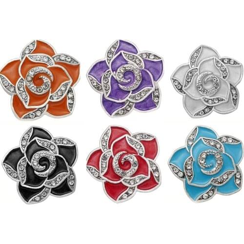 10pcs/lot New High Quality Snap Jewelry Rhinestone Crystal Flowers 18mm Snap Buttons fit Snap Bracelet For Women