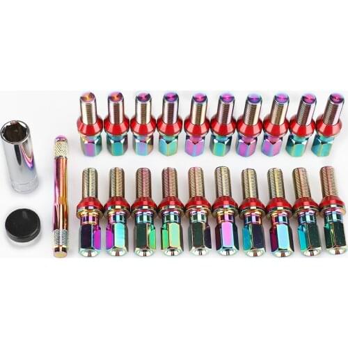 20PCS Colorful conical Seat Safety Car Wheel Bolts Stud Wheel Nuts M14x1.5 M14x1.25 M12x1.5 M12x1.25For BMW VW BENZ
