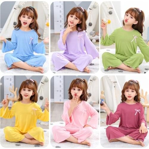 2021 Spring Summer Girls Pajamas Kids Modal PJS Sleepwear Children Lounge Set Toddler Teenagers Clothing Homewear
