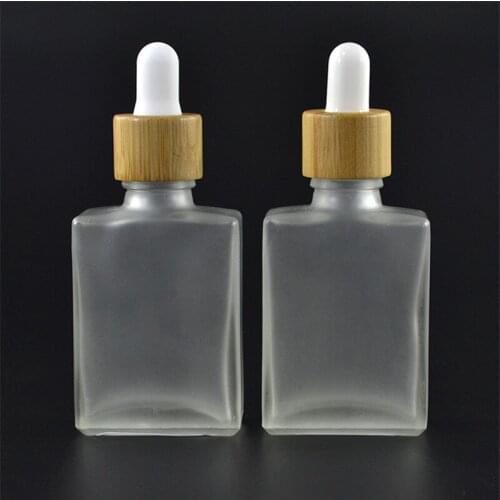 288pcs*Wholesale empty 30ml frosted rectangular glass bottle with bamboo tamper childproof dropper cap for essential oil