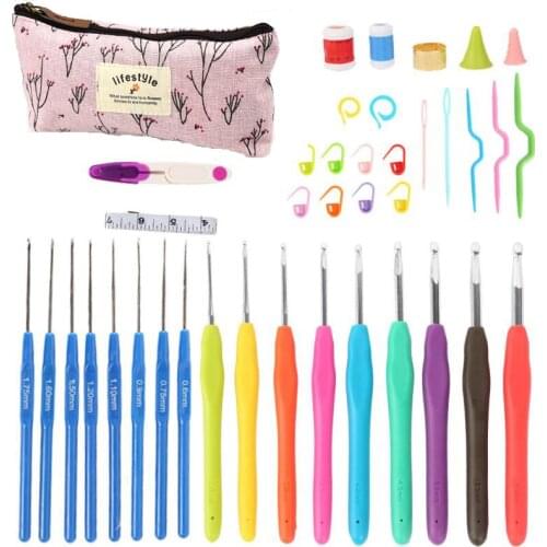 58 Pcs Crochet Hooks Kit Soft Handles Knitting Craft Case Crochet Hook Agulha Set Weaving Tools Sewing Tools