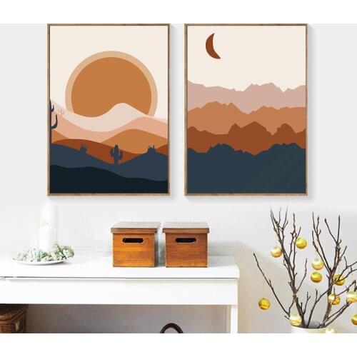 Abstract Canvas Painting Landscape Pictures Moon Sun Posters And Prints Vintage Wall Art Nordic Forest For Bedroom Home Decor