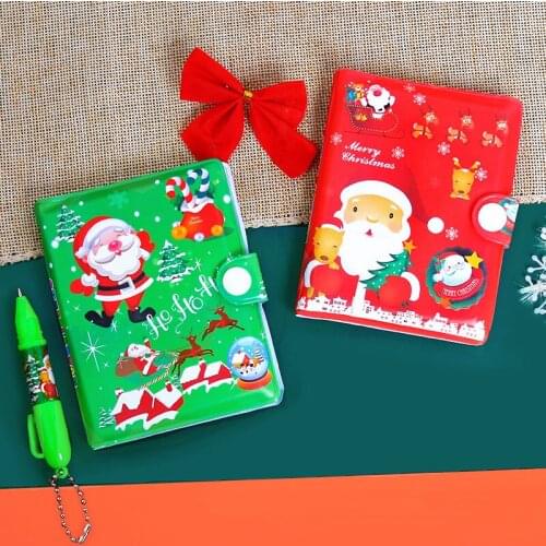 Free Shipping Hot Sale Christmas Gifts Notepad Portable Mini Notebook with Pen Children Christmas Notebook with Pen Set A6 Size