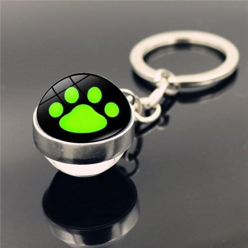 Cat Noir Keychain Ladybird Dog Paw Print Double Sided Glass Ball Pendant Key Chain Kids Child Bag Toy Keyring Christmas Gift