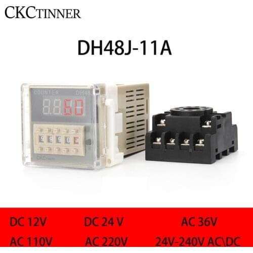 DH48J-11A 11 pin contact/sensor signal input digital counter relay DH48J-11A 12V To 380V Power Failure Memory Function with base