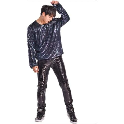 Mars concert costume male singer Hua Chenyu same rock long-sleeved sequined t-shirt bar nightclub clothing