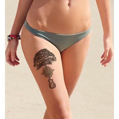 Guitar Tree Deign Temporary Tattoo Stickers Sanskrit Flower Totem Fake Tatto Waterproof Tatoos Back Arm Large Size for Women Men