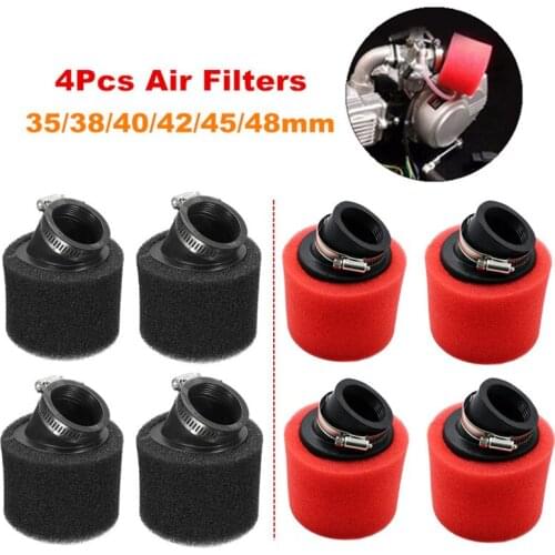 4x 35/38/40/42/45/48mm Bend Elbow Neck Sponge Universal Motorcycle Air Filters Cleaner Moped Fits 50cc-250cc ATV Pit Dirt Bike