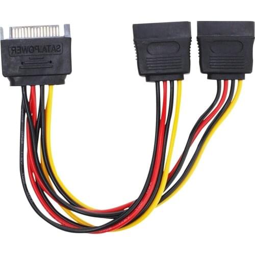 SATA Power Cable 15 Pin SATA Power Y Splitter Adapter Cable SATA 15 Pin Male to Dual Female Power Cable