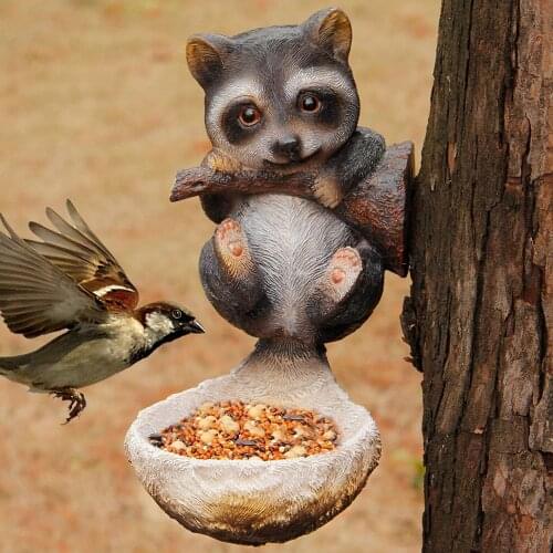 Bird Feeder Cute Raccoon Tree Hug Garden Decor Bird Feeder Resin Coon Tree Hugger Garden Statues Outdoor Hummingbird Feeder