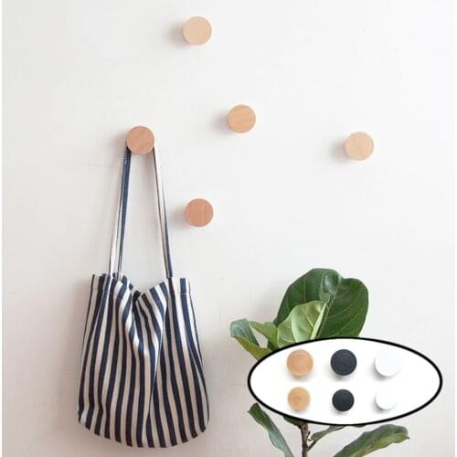 Round Natural Wood Clothes Hanger Wall Mounted Coat Hook Decorative Key Holder Hat Scarf Handbag Storage Hanger Bathroom Rack