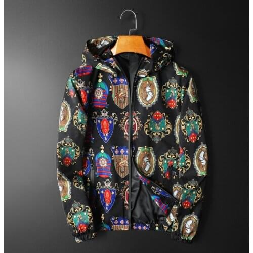 All Over Badge Print Hood Jacket Male Jacket Classic Designer Bomber Jacket Men Club Outfit Men Oversize 5xl Mens Pattern Jacket