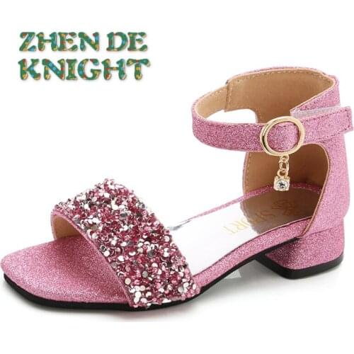 Girls Sandals Summer 2021 New Fashion High-heeled Princess Shoes Little Girls Open-toed Roman Shoes Dropshipping