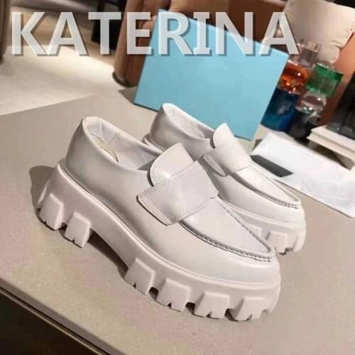 Spring Autumn Loafer Shoes British Style Thick-Soled College Style Casual Genuine Leather Low-Top Lazy Shoes for Women Girls