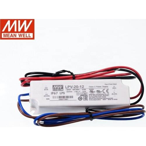 LPV-20 MEAN WELL LED driver 110/220VAC to 5V 12V 15V 24V DC 20W waterproof IP67 Constant Voltage LED Switching Power Supply