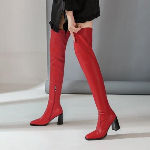 Fashion Thigh High Boots Women Shoes New 2020 Winter Womens Over-the-knee Boots Slim Stretch Long Boots Women Shoes Black Red