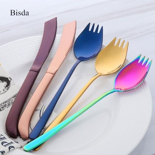 Hot Dinnerware Set 7 Colors 18/8 Stainless Steel Rainbow Tableware Set Black Cutlery Set Kitchen Knifes Free shipping