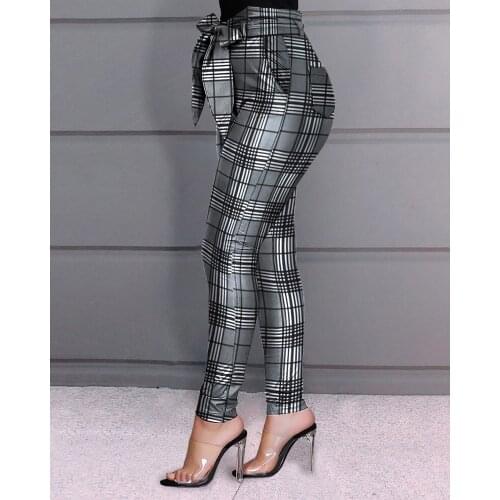 2021 new hot-selling summer ladies lattice skinny bow tie high waist pencil pants ladies tight casual pencil pants black mesh de
