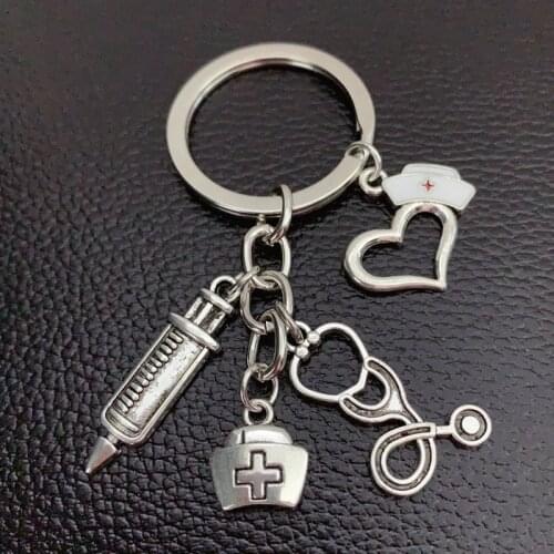 New Nurse Medical Box Medical Key Chain Needle Syringe Stethoscope Keychain Jewelry Medicine Graduate Gift