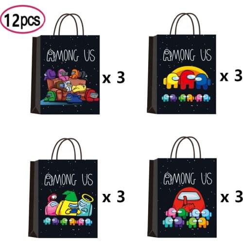 12pcs/lot Among Us Bags Game Theme Gift Bag Candy Paper Bag Birthday Anniversaire Party Decor Kids Toy Among Us Decoration
