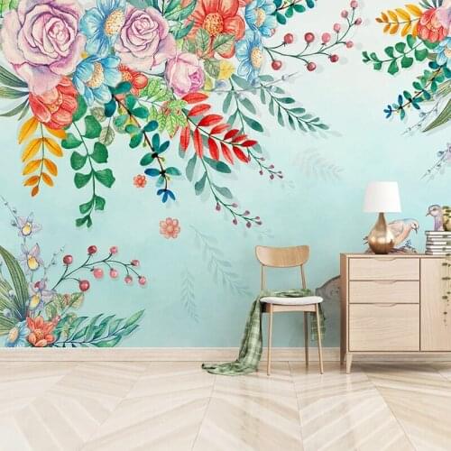 Custom 3D Photo Wallpaper Waterproof Canvas Fabric Flower Bird Wall Mural Papel De Parede 3D Living Room TV Background Wall Art