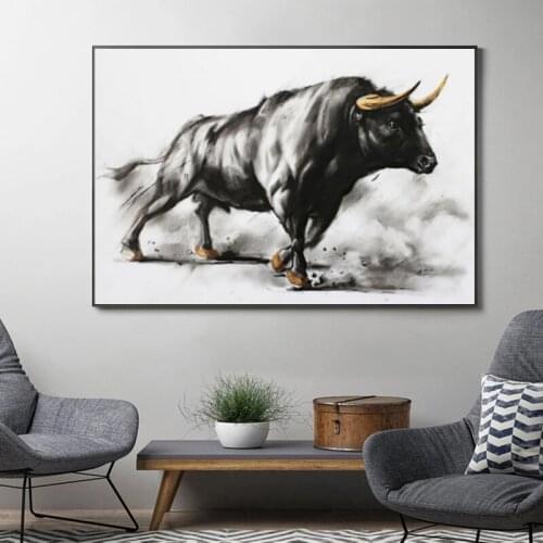 Animal Poster Black Bull Painting Bullfighting Canvas Art Paintings and Prints Scandinavian Cuadros Living Room Wall Art Poster
