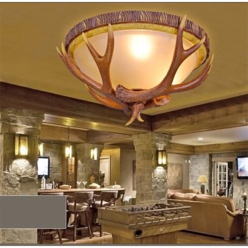 FUMAT Resin Antlers Ceiling Lights Art Deco Ceiling Lights Vintage European Creative Personality Lamp Project Design 3 Lights