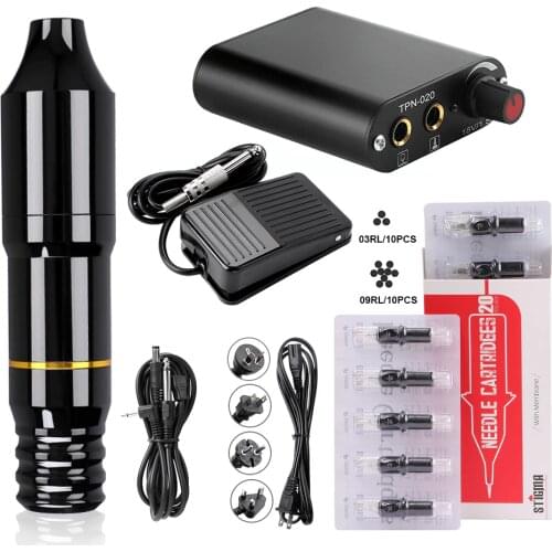 Stigma Professional Tattoo Kit Tattoo Pen DC Interface Rotary Tattoo Gun Machine with Needle Cartridges Wireless Battery EM125