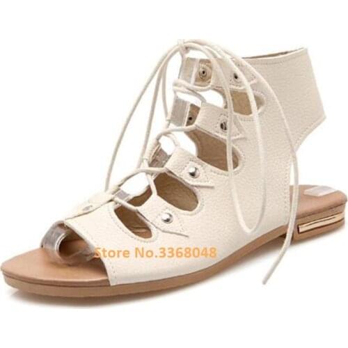 Roman Flat With Sandals Leather Tie Up Leather Women Summer Shoes Cut Out Open Toe Open Heel Shoes Cost Price Casual Ladies Shoe