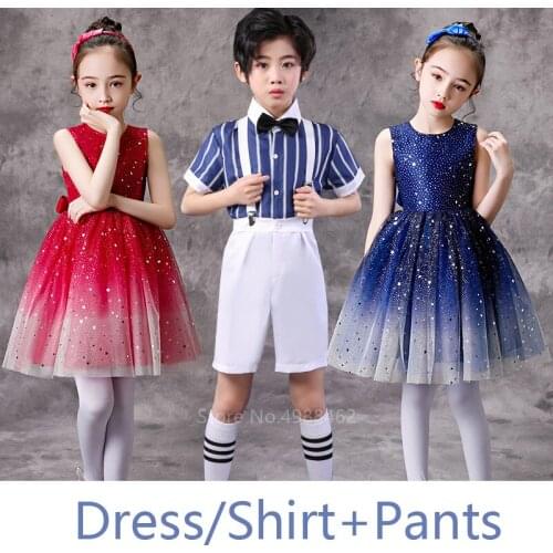 Kids Japanese Fashion School Uniform Baby Boys Girls Fancy Shinny Chorus Shirt Pants Dress Skirt Set Stage Performance Costume