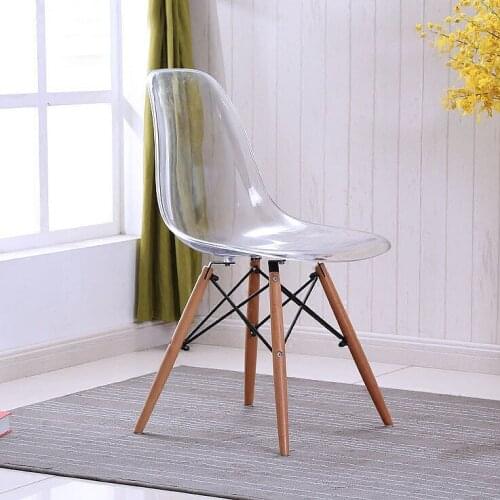 Modern Design Loft Transparent Clear Acrylic Dining Side Chair With Wood Legs/ Plastic Classic Chair/fashion Dining Chair 2PCS