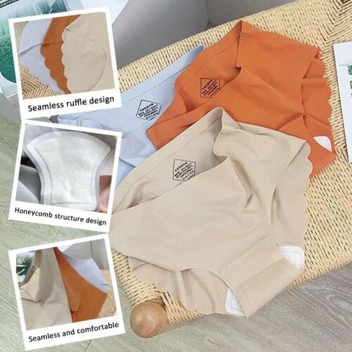 Thai Latex Panties Solid Color Antibacterial Breathable One-piece Ladies Mid-waist Ice Silk Seamless Hip-lifting Briefs One Size