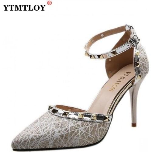 Sexy Pointed Toe Design High Heels Shoes Fashion Women Sandals Rivets Thin Breathable Pumps For Female Casual Summer