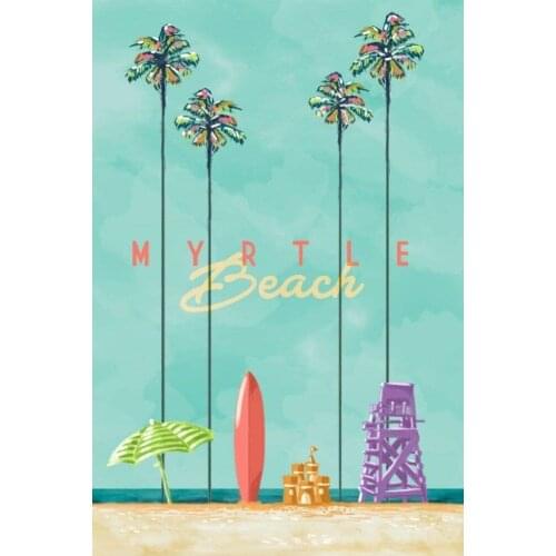 Myrtle Beach South Carolina Tall Palms Beach Scene Retro Metal Sign Tin Sign Metal Plaques and Signs 12X16 Inches