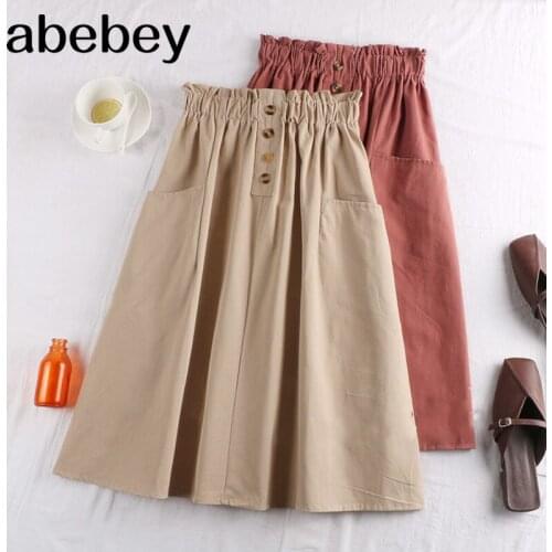 2021 New Umbrella Womens Skirts High Waist Vintage Single Breasted Chic Female Mi-long Skirts Spring Summer